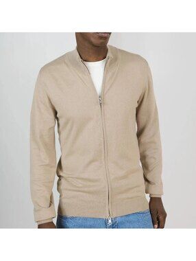 Matinique XL Beige Cream 100% Cotton Full Zip Mock Neck Knit Cardigan Sweater